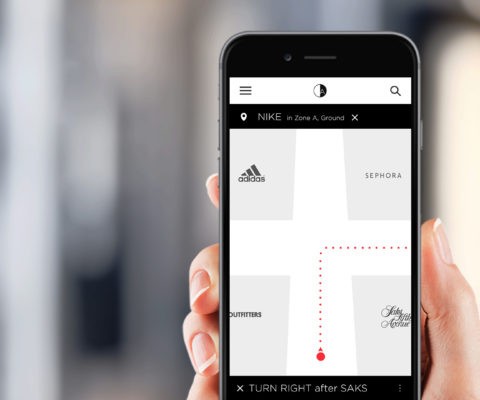 Mobile wayfinding with an in-mall route.