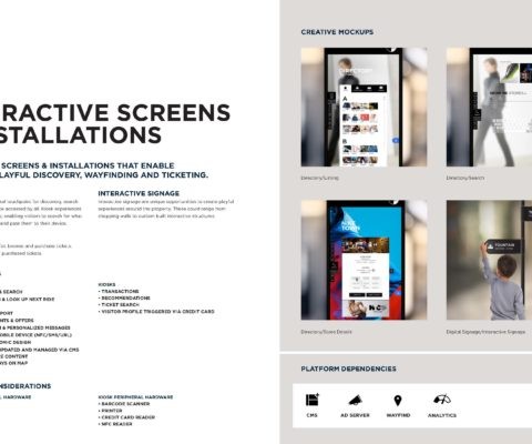 Interactive-screen brief alongside kiosk concepts.