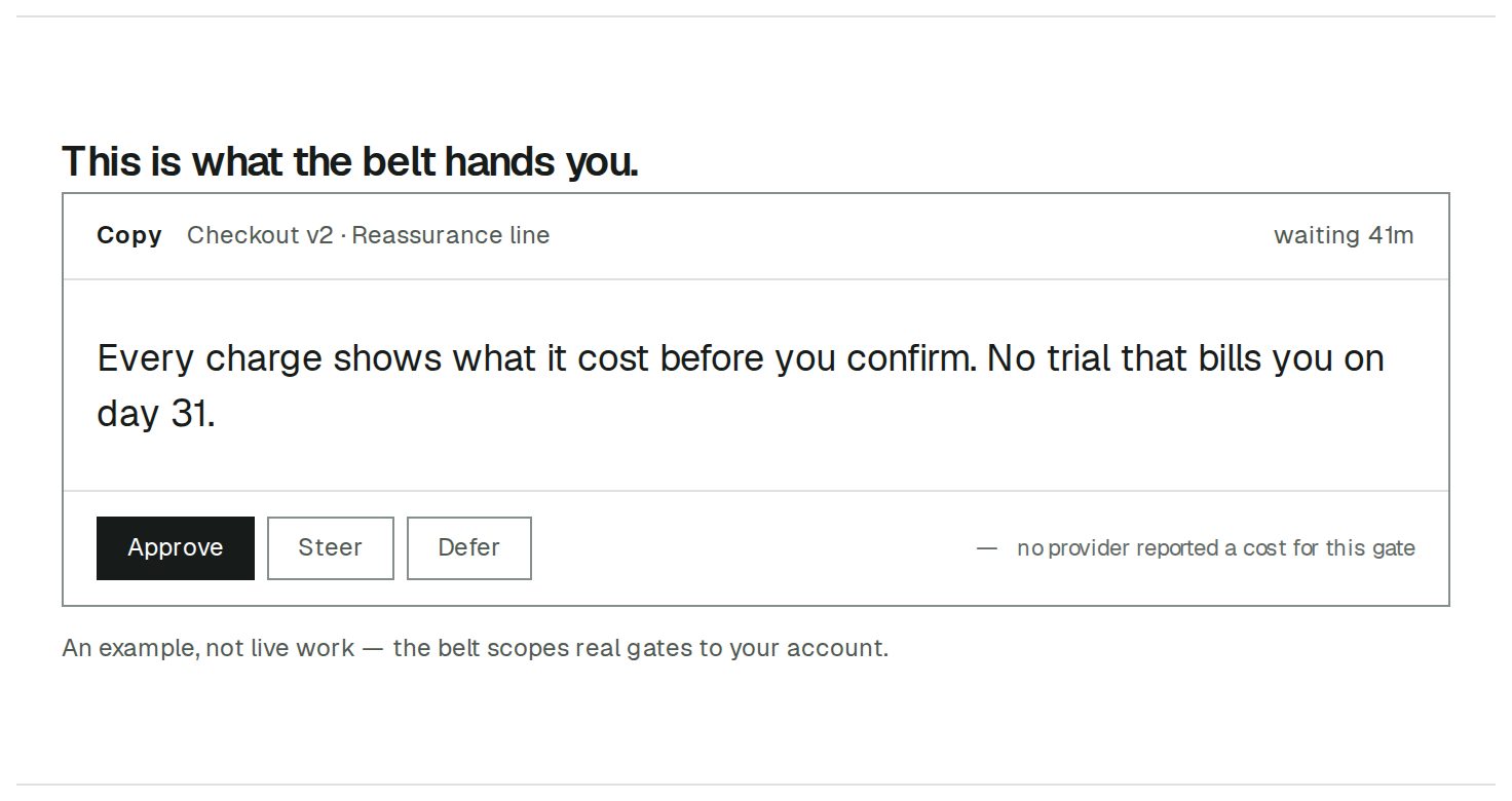 Loopstr approval card with Approve, Steer and Defer buttons