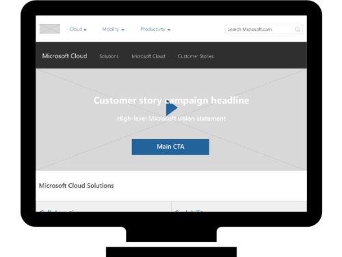 Desktop introduction: customer-story video and primary call to action.