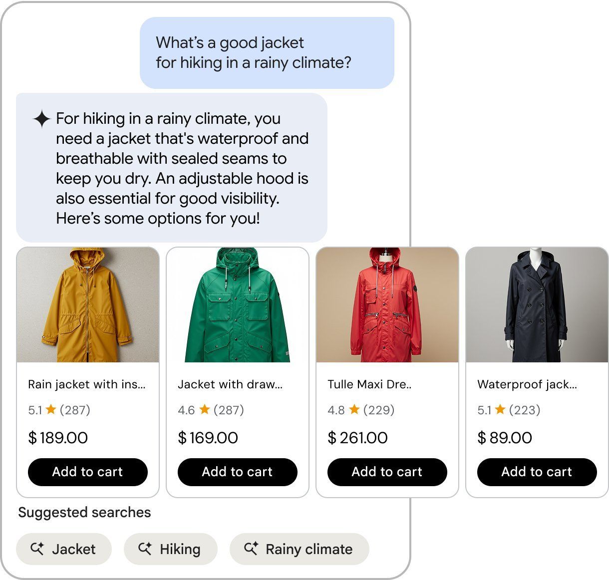 Conversational shopping with product cards. Image: Google Cloud Blog.